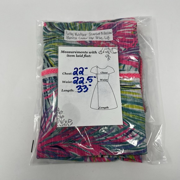 Lilly Pulitzer Scarlet Macaw Bonita Coverup V-Neck Cotton Tee Dress Size Large - Picture 10 of 10